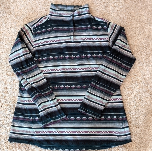 Woolrich Tops - Woolrich Women’s Teal & Purple Southwestern Print Stripe Pullover Snap Top Large